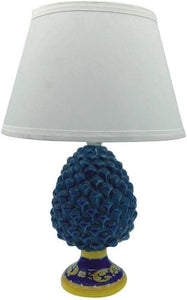 Lumetto comodino lampada pigna in ceramica moderno realizzato e decorato a mano fumè verde rosso gdm (Blu 21013PB)