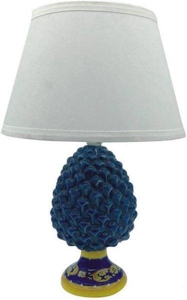Lumetto comodino lampada pigna in ceramica moderno realizzato e decorato a mano fumè verde rosso gdm (Blu 21013PB)