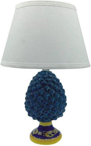 Lumetto comodino lampada pigna in ceramica moderno realizzato e decorato a mano fumè verde rosso gdm (Blu 21013PB)