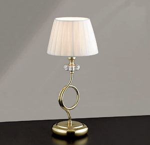 Lumetto da comodino classico a 1 luce in metallo oro lucido con cristalli molati trasparenti e paralume nastrato avorio PR 6903/LP