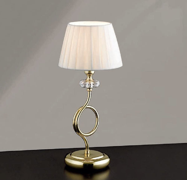 Lumetto da comodino classico a 1 luce in metallo oro lucido con cristalli molati trasparenti e paralume nastrato avorio PR 6903/LP