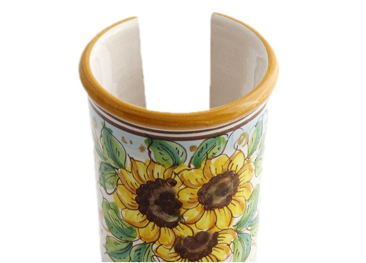 Small ceramic cup holder hand decorated by Sicilian ceramists sunflower art 18