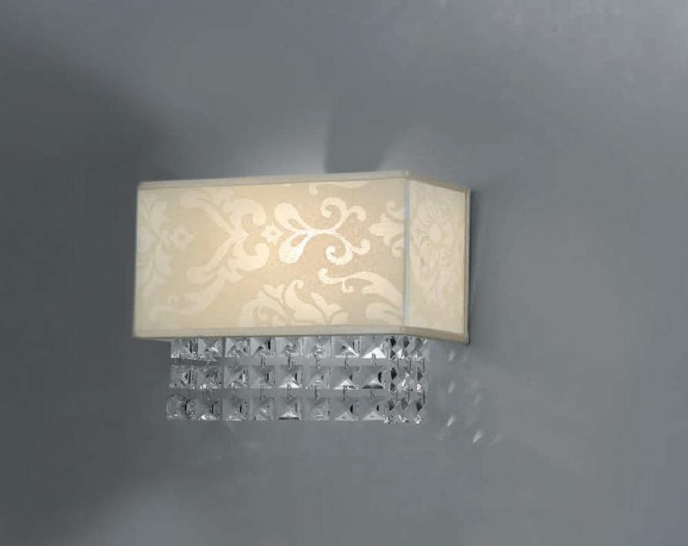 Applique da parete classico a 1 luce in metallo cromo con cristalli molati e paralume in tessuto royal panna PR 6883/A25