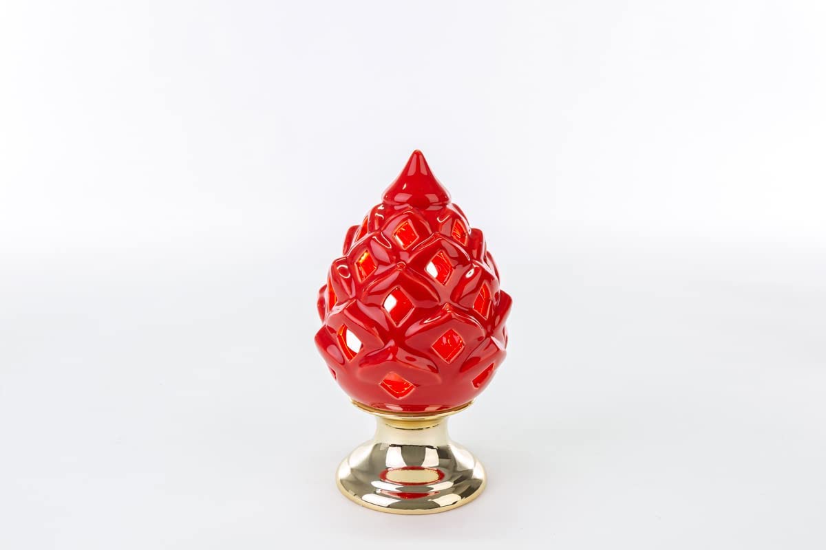 Mondocreazioni Pigna LED in Porcellana Rosso e Oro Classico Elegante complemento d'arredo ST 54270