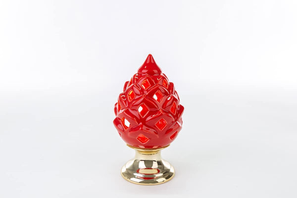 Mondocreazioni Pigna LED in Porcellana Rosso e Oro Classico Elegante complemento d'arredo ST 54270