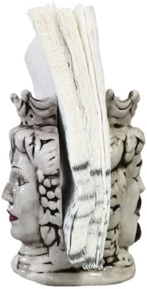 Portatovaglioli teste di moro bifacciale in ceramica realizzato e decorato a mano fumè bianco lucido gdm (Fumè)