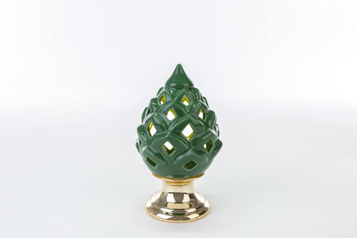 Mondocreazioni Pigna LED in Porcellana Verde e Oro Classico Elegante complemento d'arredo ST 54271