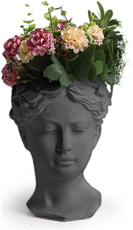 Vaso testa in pietra vaso decorativo giardino fioriere per interno esterno terrazze bianco nero pietra gic art 821646 (Altezza 21 cm, Nero)