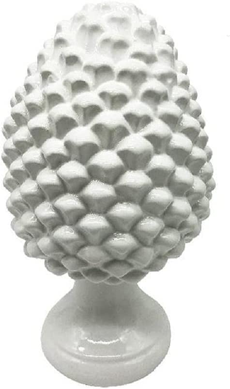Modern ceramic pine cone handcrafted and decorated white gdm art 21001PW 