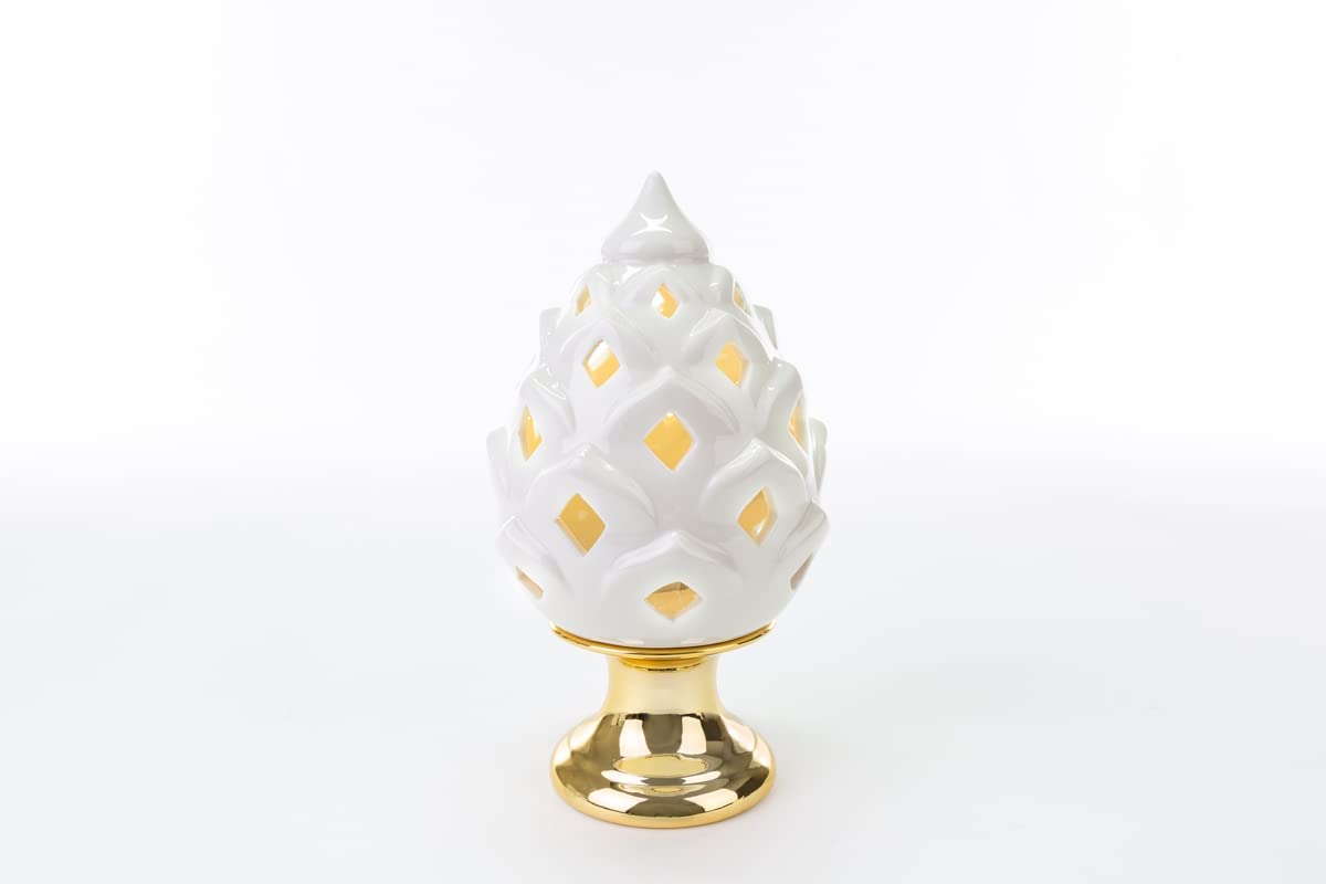 Mondocreazioni Pigna LED in Porcellana Bianco e Oro Classico Elegante complemento d'arredo ST 54272