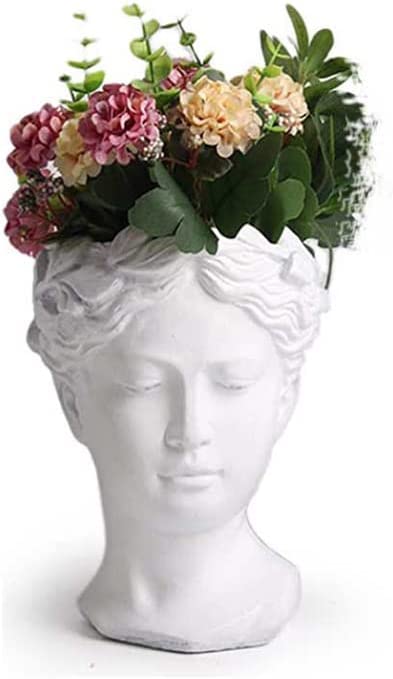 Vaso testa in pietra vaso decorativo giardino fioriere per interno esterno terrazze bianco nero pietra gic art 821592 (Altezza 27 cm, Bianco)