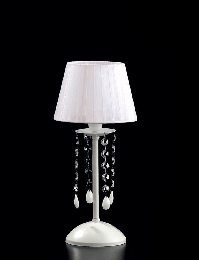 Lumetto da comodino moderno a 1 luce in metallo laccato bianco con cristalli molati e paralume in organza bianco PR 6826/LP