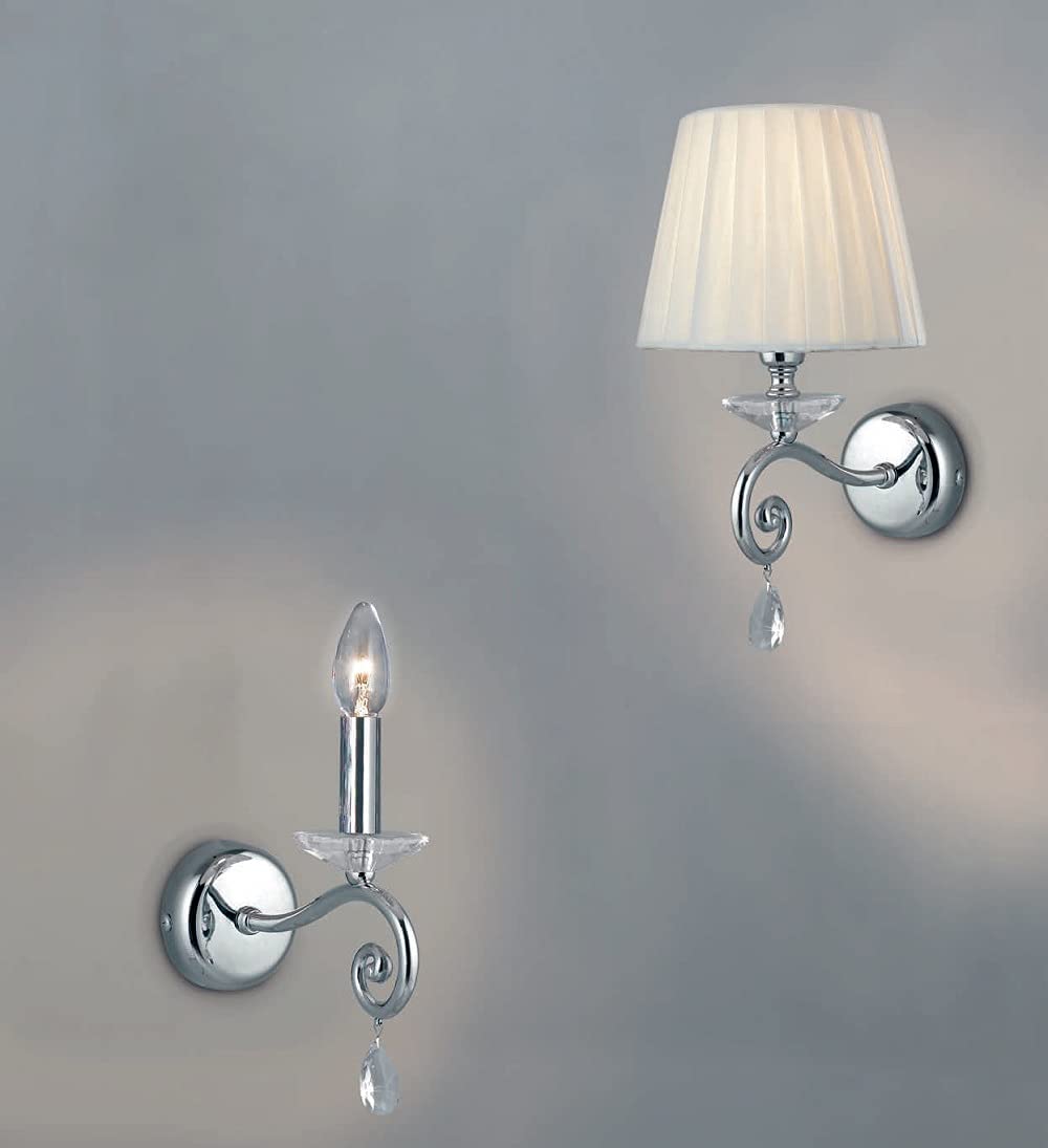 Applique da parete moderno a 1 luce in metallo cromo con cristalli molati trasparenti e paralume nastrato avorio PR (Con paralume art 6926/A1)
