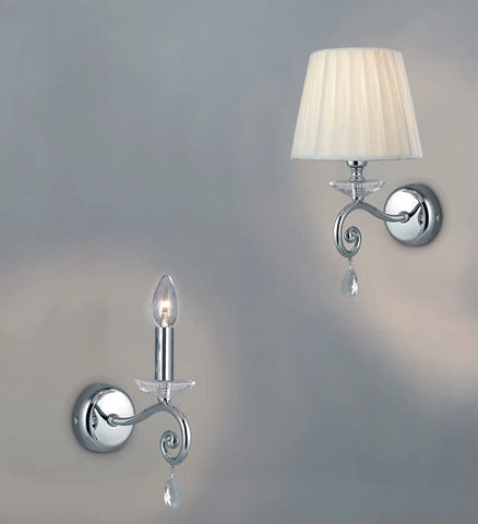 Applique da parete moderno a 1 luce in metallo cromo con cristalli molati trasparenti e paralume nastrato avorio PR (Senza paralume art 6922/A1)