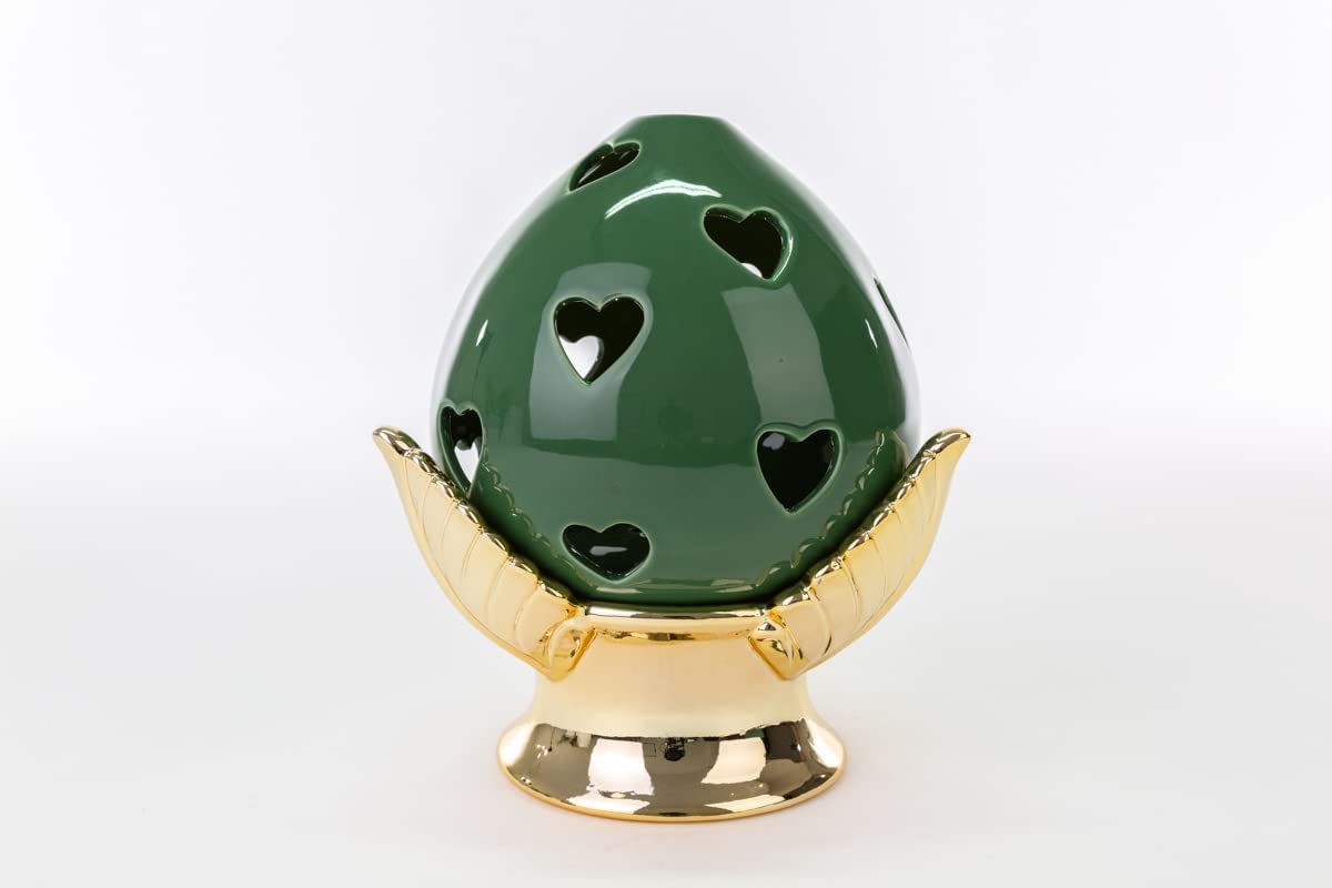 Pumo pugliese pigna led in porcellana verde e oro classico elegante complemento d'arredo ST 54268