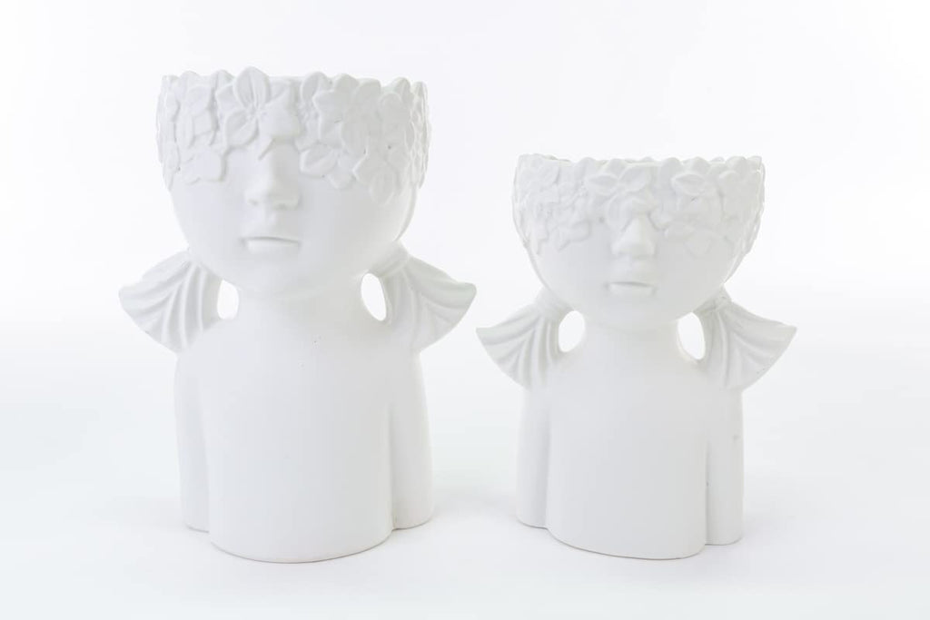 Mondocreazioni Vase Bust Plant Holder in Porcelain White Modern Elegant Furnishing Accessory ST (Girl Art 54350) 