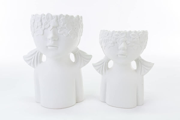 Mondocreazioni Vaso Busto Porta pianta in Porcellana Bianco Moderno Elegante complemento d'arredo ST (Girl Art 54350)