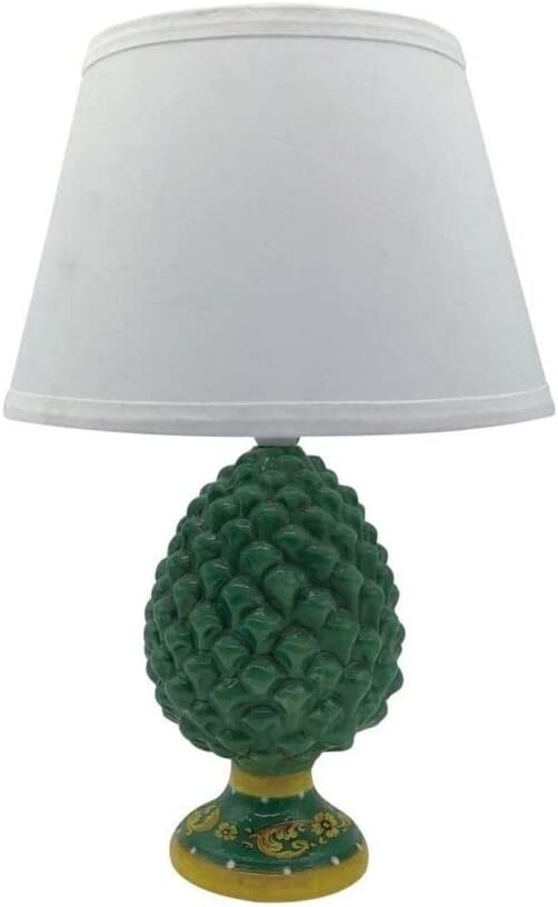 Mondocreazioni Lumetto comodino lampada pigna in ceramica moderno realizzato e decorato a mano fumè verde rosso gdm (Verde)
