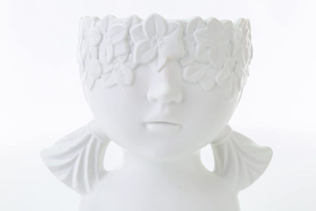 Mondocreazioni Vase Bust Plant Holder in Porcelain White Modern Elegant Furnishing Accessory ST (Girl Art 54352) 