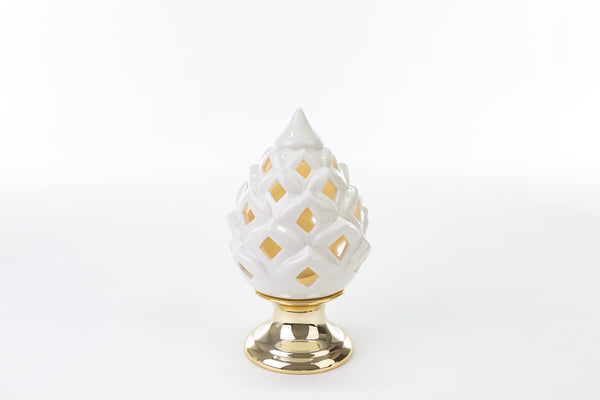 Mondocreazioni Pigna LED in Porcellana Bianco e Oro Classico Elegante complemento d'arredo ST 54269