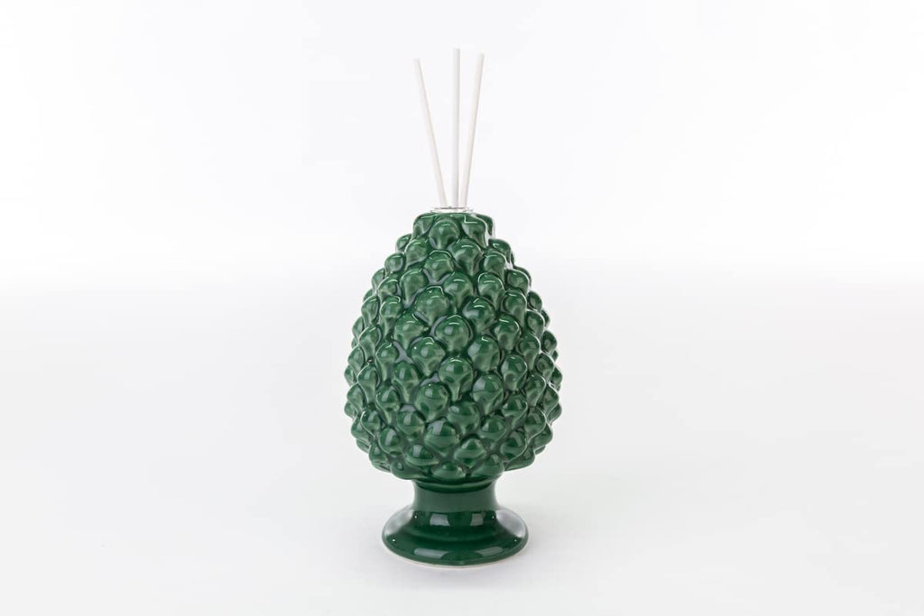 Mondocreazioni Profumatore pigna in Porcellana Classico Moderno Elegante complemento d'arredo Bianco Rosso Verde ST (Verde Art 54307)