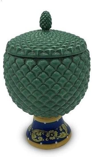 Barattolo Pigna in Ceramica Realizzato e Decorato a Mano chiusura ermetica blu verde rosso gdm (Verde)