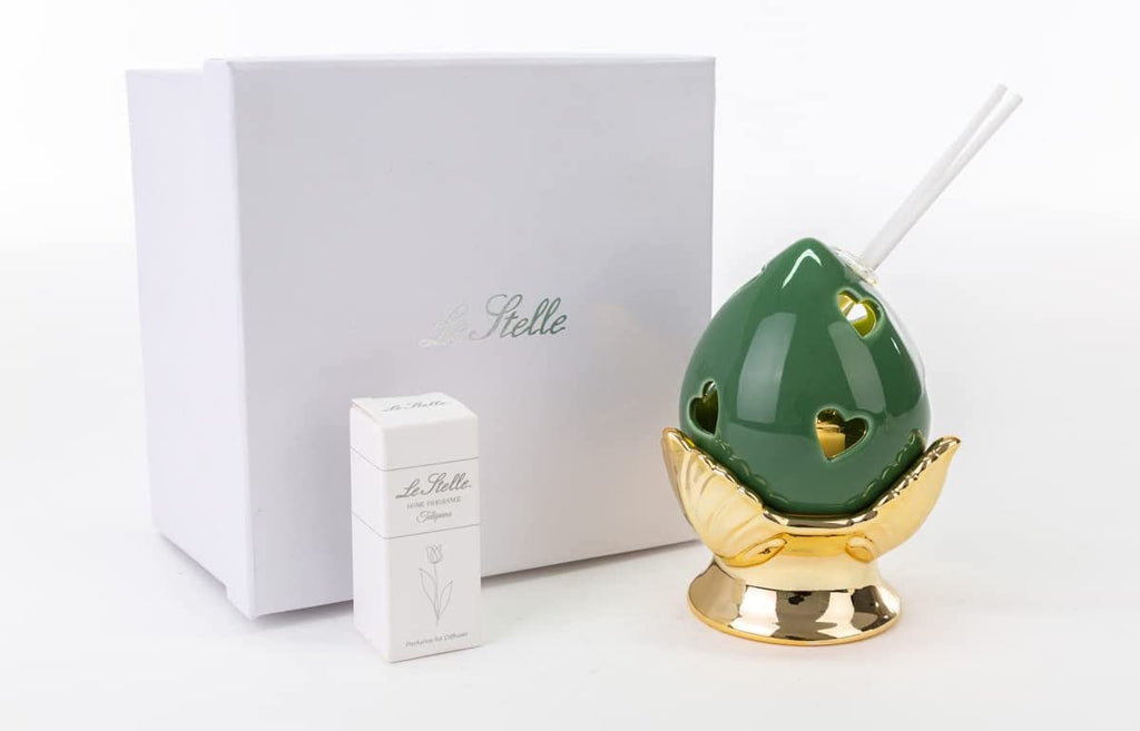 Pumo pugliese led diffuser in green and gold porcelain modern elegant furnishing accessory ST 54262 