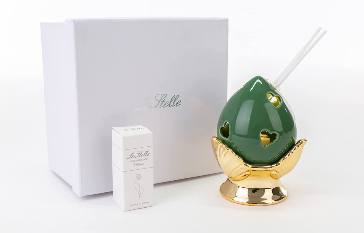 Pumo pugliese led diffuser in green and gold porcelain modern elegant furnishing accessory ST 54262 