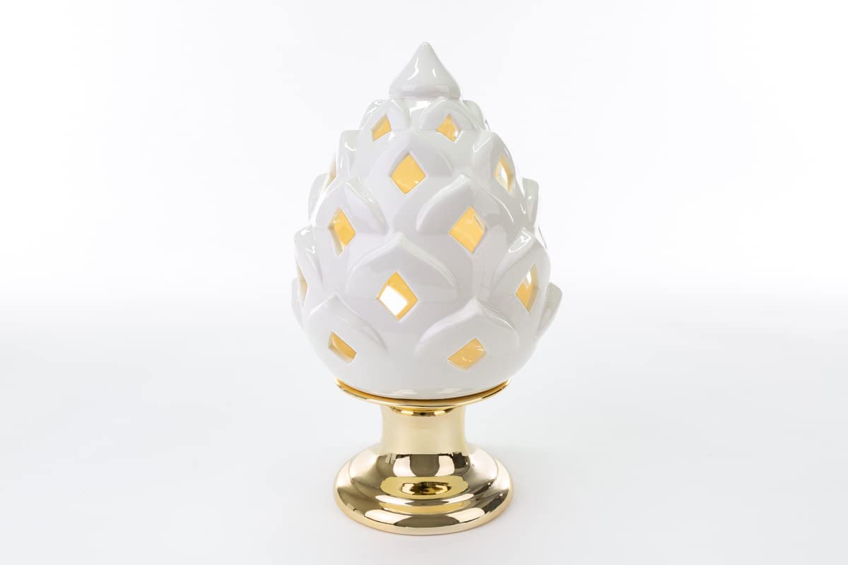 Mondocreazioni Pigna LED in White and Gold Porcelain Classic Elegant Furnishing Accessory ST 54275 