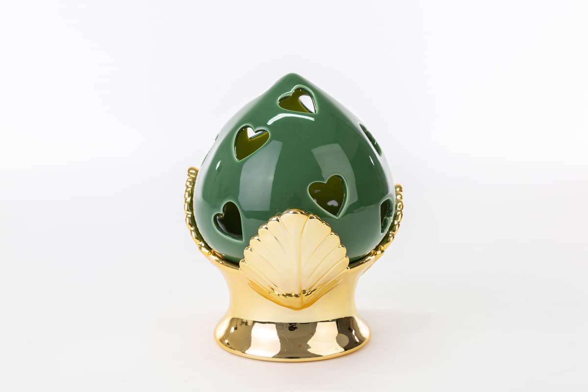 Pumo pugliese pigna led in porcellana verde e oro classico elegante complemento d'arredo ST 54265