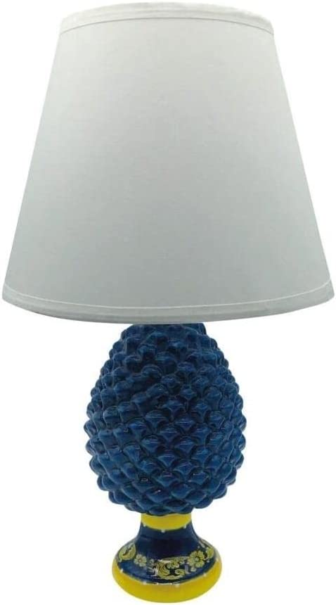 Lume medio lampada pigna in ceramica moderno realizzato e decorato a mano fumè bianco blu verde gdm (Blu 21014PB)