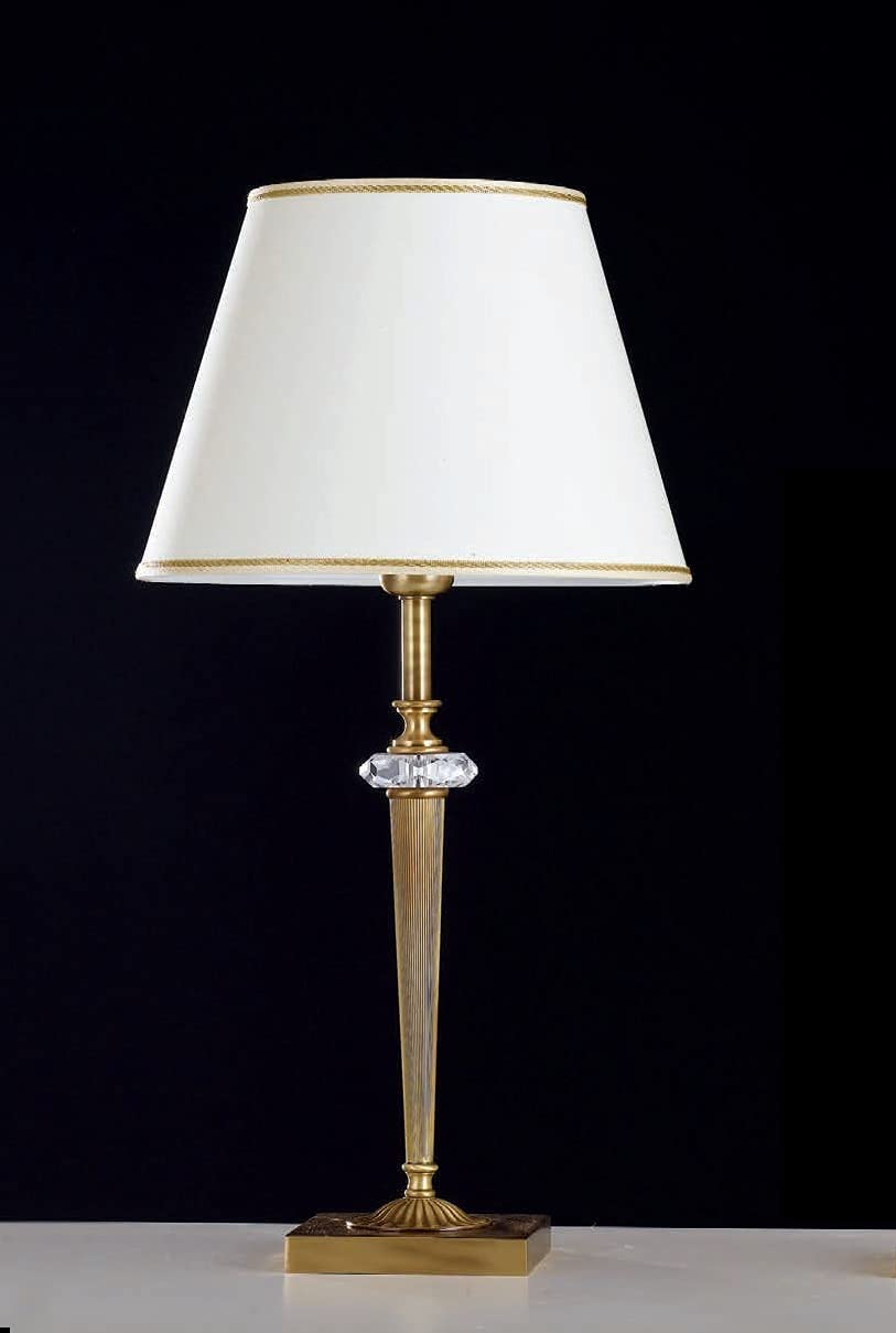 Lume grande classico a 1 luce in ottone bronzo e cristalli molati con paralume in tessuto avorio con bordino oro PR 7006/LG