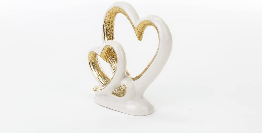 Mondocreazioni Cuori Piccoli Intrecciati in Porcellana Bianco e Oro Lucido soprammobili in Porcellana ST 54249