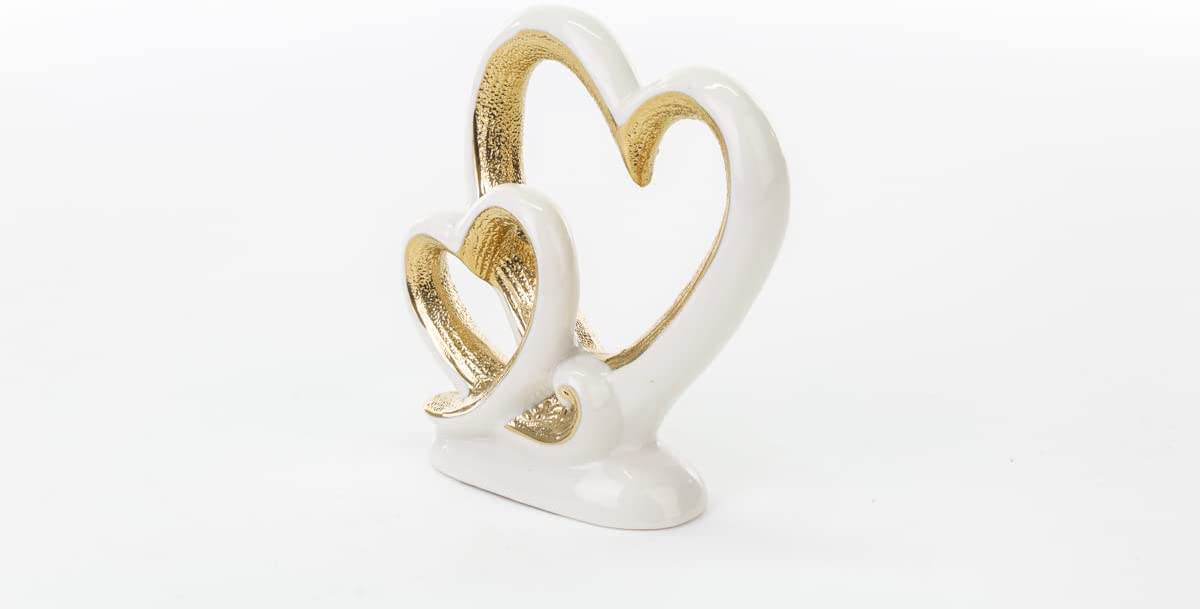 Mondocreazioni Cuori Piccoli Intrecciati in Porcellana Bianco e Oro Lucido soprammobili in Porcellana ST 54249