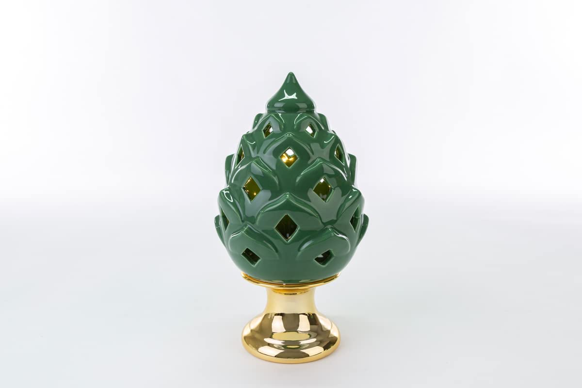 Mondocreazioni Pigna LED in Porcellana Verde e Oro Classico Elegante complemento d'arredo ST 54274