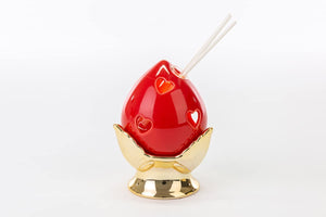 Profumatore pumo pugliese led in porcellana rosso e oro moderno elegante complemento d'arredo ST 54261