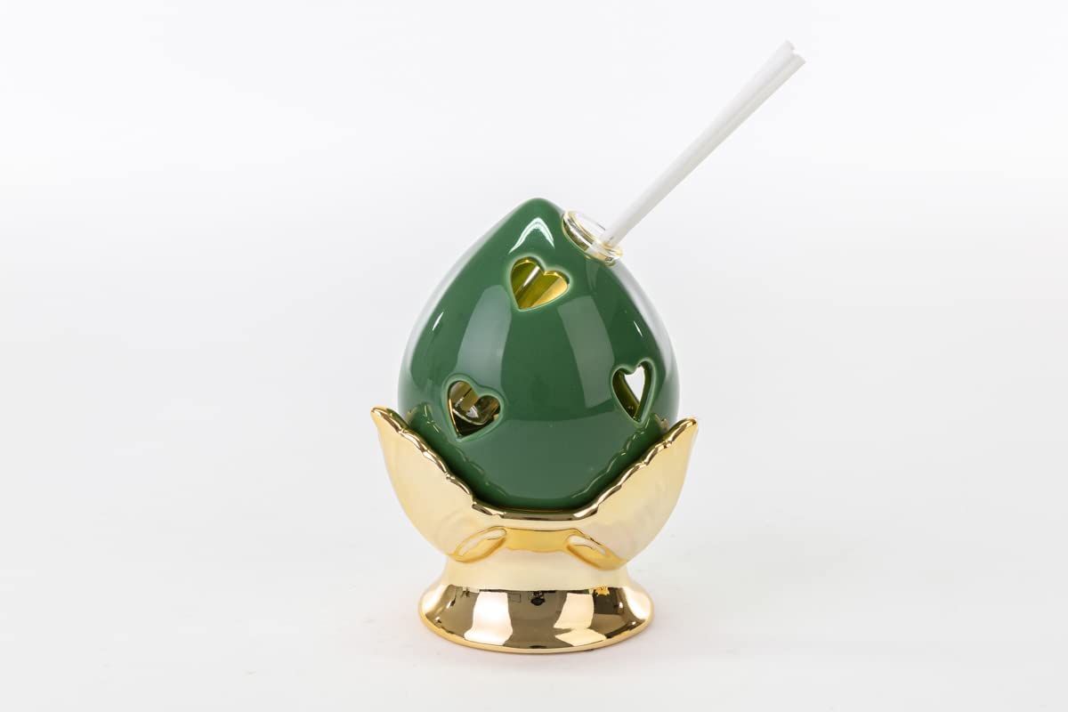Pumo pugliese led diffuser in green and gold porcelain modern elegant furnishing accessory ST 54262 