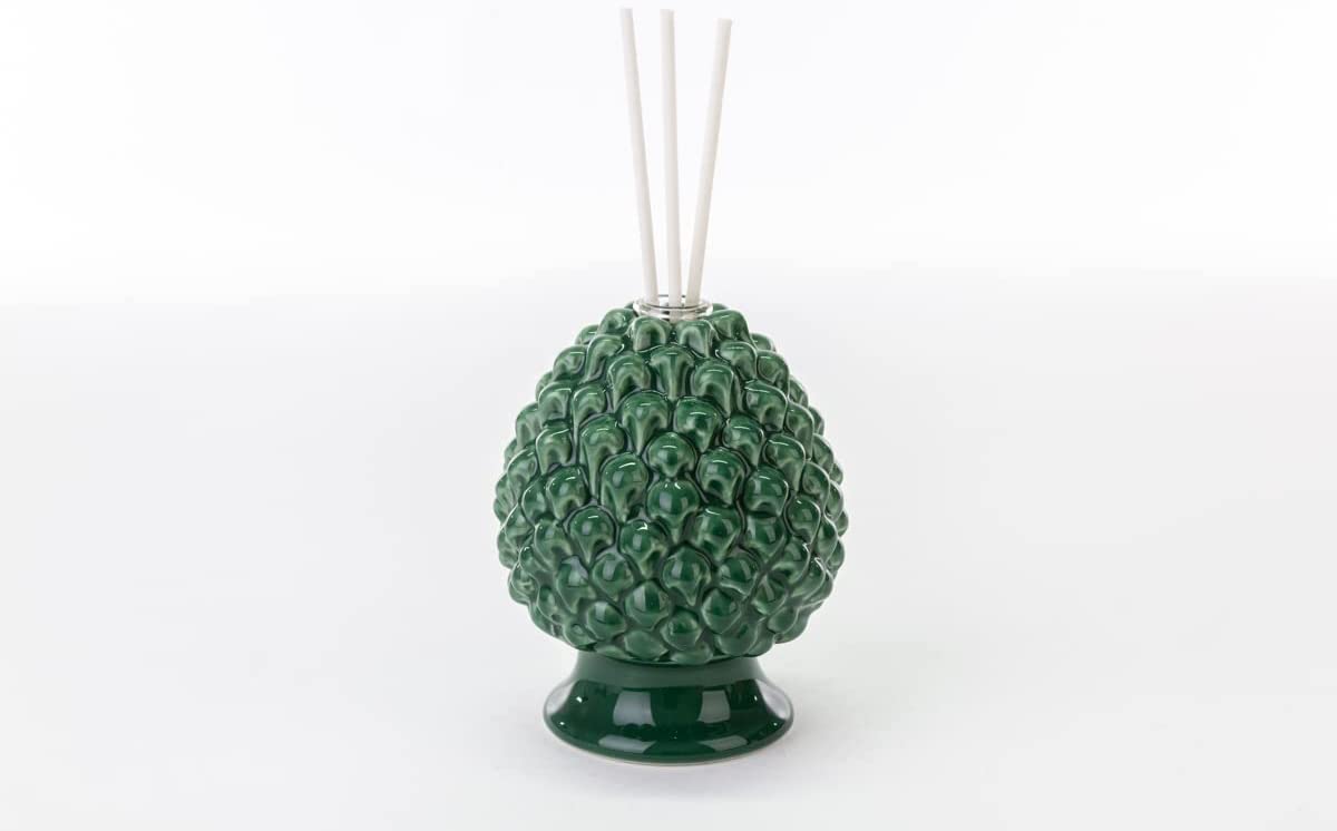 Mondocreazioni Profumatore pigna in Porcellana Classico Moderno Elegante complemento d'arredo Bianco Rosso Verde ST (Verde Art 54304)