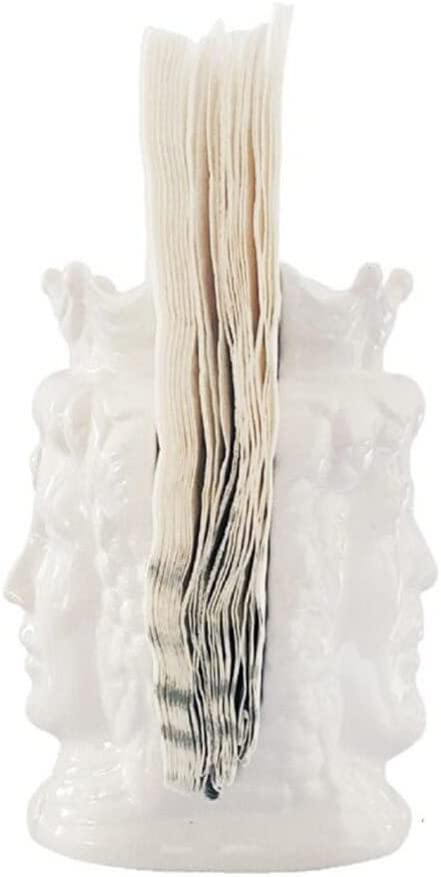 Portatovaglioli teste di moro bifacciale in ceramica realizzato e decorato a mano fumè bianco lucido gdm (Bianco lucido)