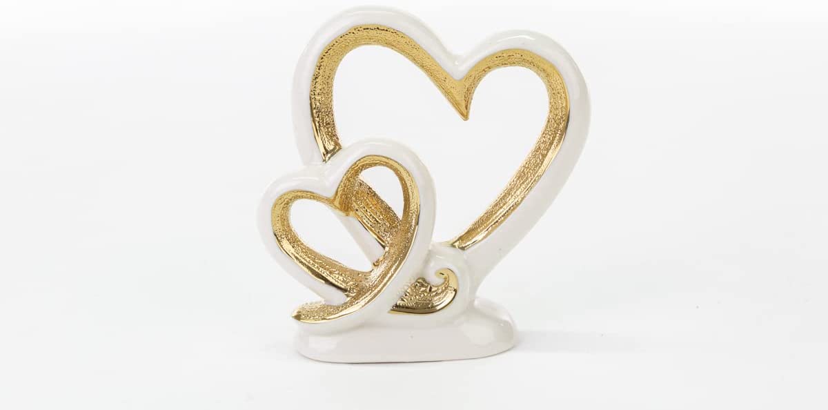 Mondocreazioni Cuori Piccoli Intrecciati in Porcellana Bianco e Oro Lucido soprammobili in Porcellana ST 54249