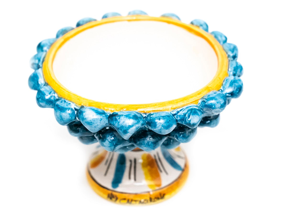 Alzata piccola mezza pigna in ceramica siciliana di Caltagirone realizzata e decorata a mano blu