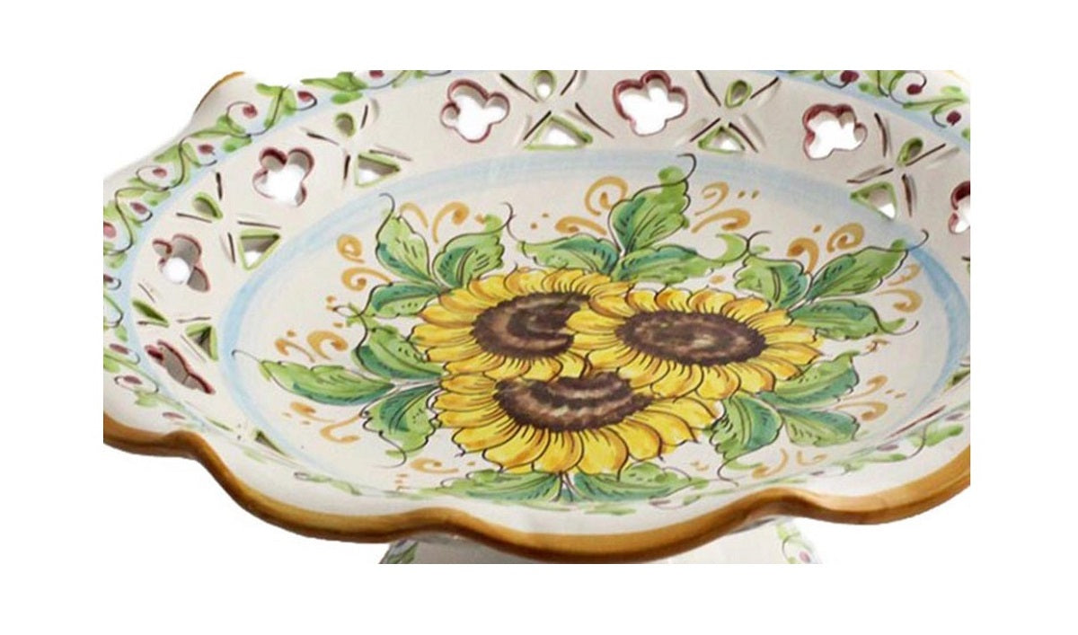 Centrotavola alzata grande in ceramica decorata a mano da ceramisti siciliani girasole art 3