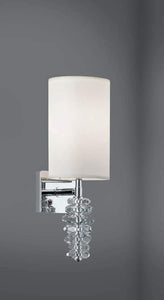 Applique da parete moderno a 1 luce in ottone cromo con cristalli trasparenti e paralume di forma cilindrica panna PR 6777/A1