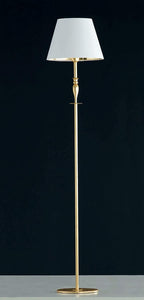 Piantana lampada da terra moderna a 1 luce in metallo e particolari in fusioni di ottone foglia oro con paralume in tessuto bianco con interno laminato oro PR 7012/T