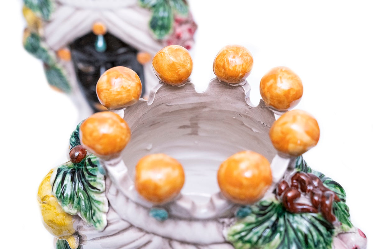 Pair of Sicilian ceramic Moor's heads from Caltagirone h30cm art. grape 