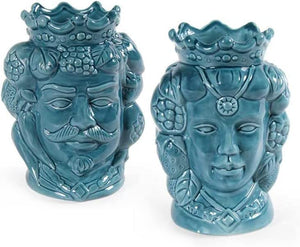 Coppia teste di moro vasetti in ceramica soprammobili per la casa giardino gic (Verde 836084)