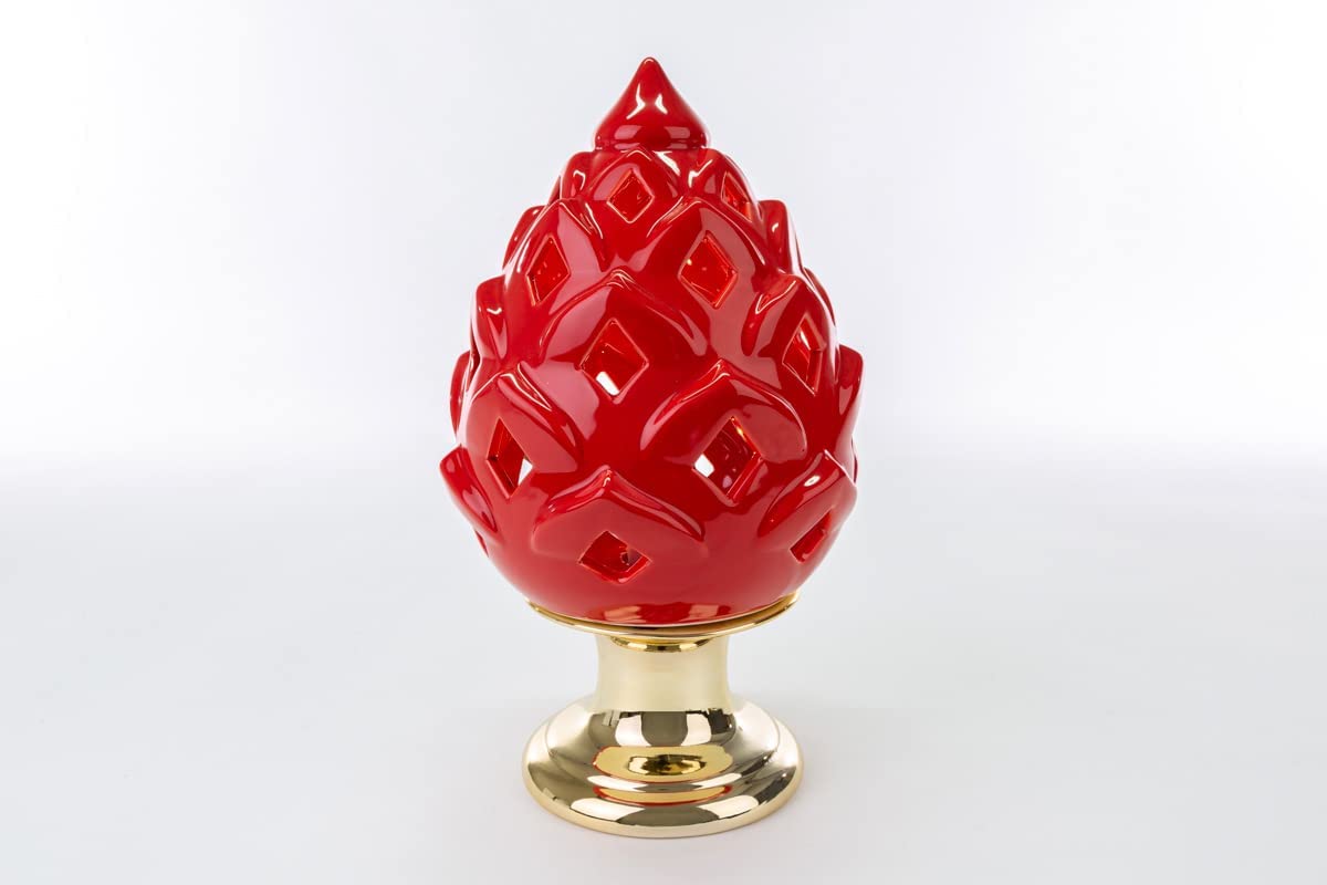 Mondocreazioni Pigna LED in Porcellana Rosso e Oro Classico Elegante complemento d'arredo ST 54276