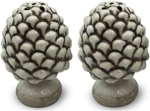 Salt and pepper ceramic pine cone made and decorated by hand green red smoky white glossy blue gdm (Smoke) 