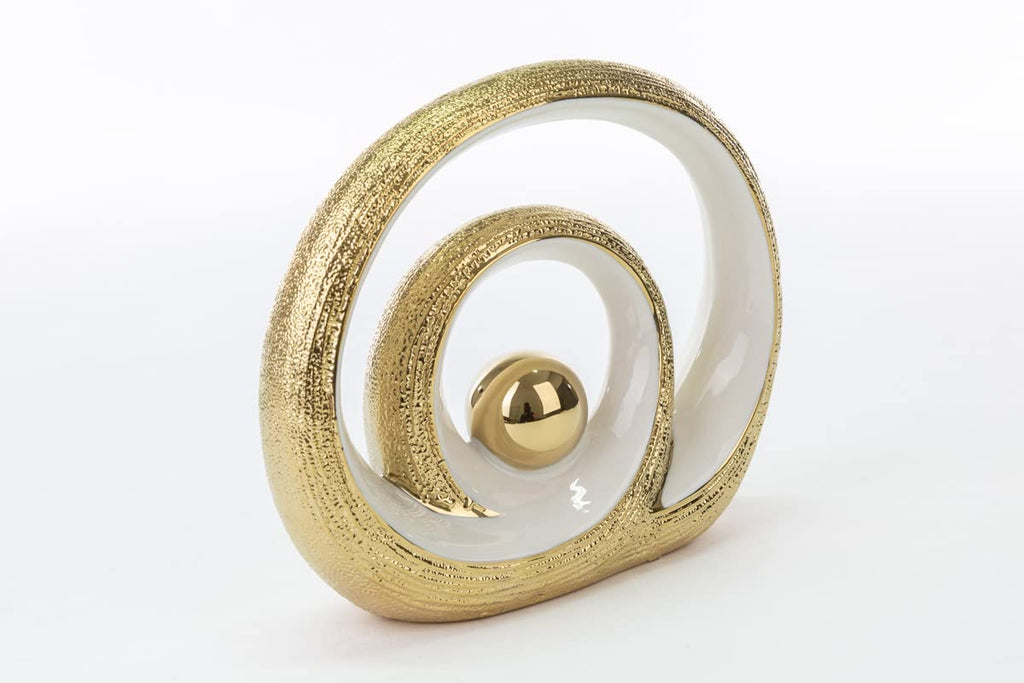 Large Intertwined Circles in White and Gold Porcelain Glossy Porcelain Ornaments ST 54248 
