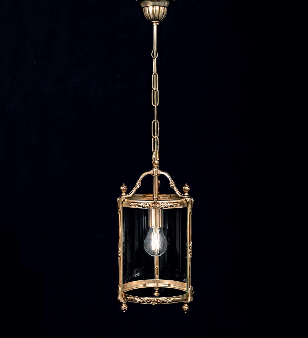 Lampadario a sospensione classico a 1 luce in fusione d’ottone oro antico con vetro PR 7075/S20